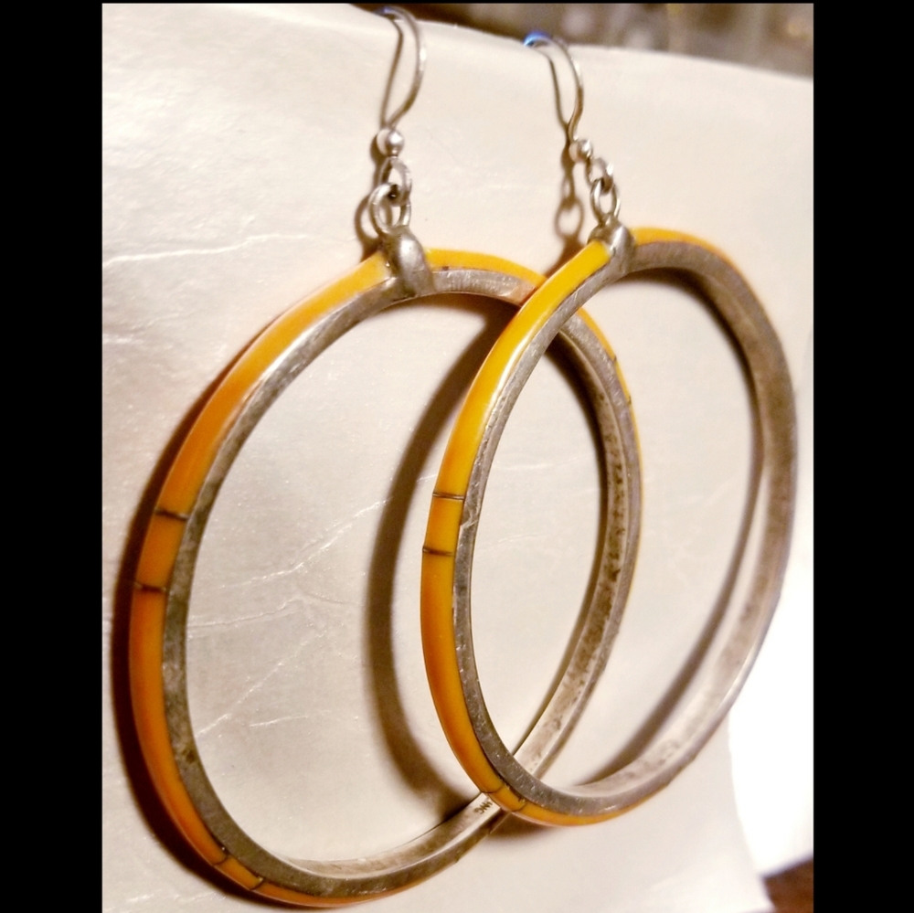 Native Spiny Oyster Sterling Hoop Earrings 3"